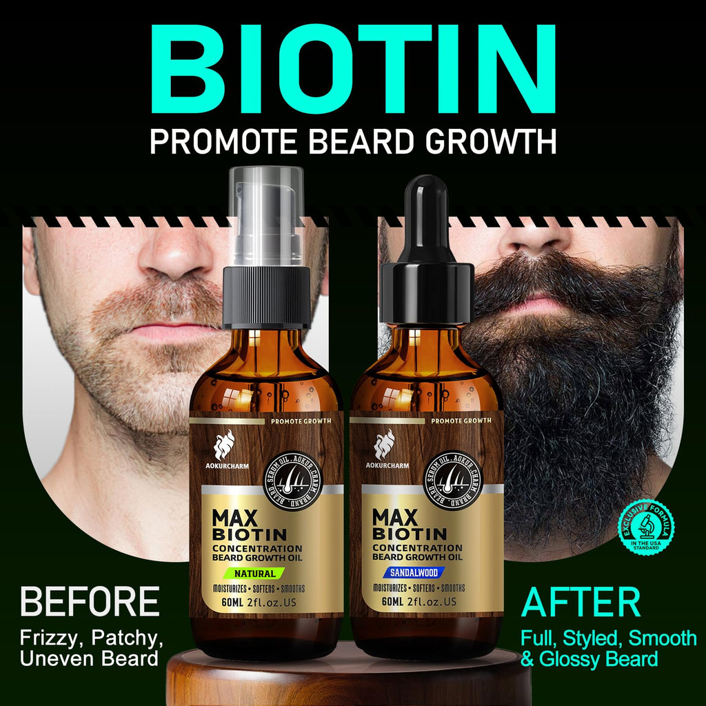 aokur Beard Growth Serum - GROW Maximum XXL Beard Growth Oil for Men -Thickens & Fills Patches - Facial Hair & Scalp Treatment - Beard & Hair Thickening Conditioner & Enhancer