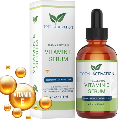 Total Activation Vitamin E Face Serum – Organic Vitamin E Oil 100% Pure, Cold Pressed for Skin, Face, Hair & Nails – Moisturizer for Dry Skin, Scars & Anti-Aging – for Glowing Skin – 4 oz