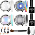 Chrome Nail Powder Gifts for Women - White Pearl Chrome Powder, Aurora Mermaid Iridescent Chromes Powder, Holographic Unicorn Rainbow Sliver Metallic Mirror Effect Nail Glitter Manicure