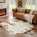 JONIYEAR Faux Cowhide Area Rug - Large Durable 4.9 x 6.56 Feet Brown & Gold Print for Living Room & Bedroom
