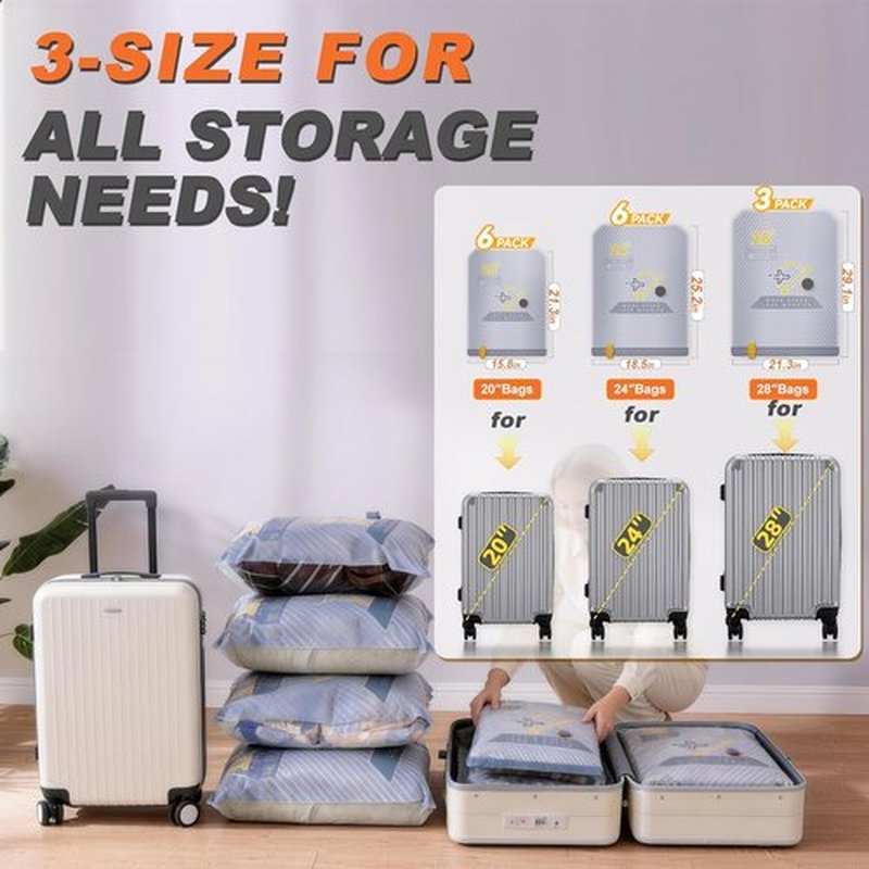 Skiennix 15-Pack Vacuum Bags - Travel Compression Packing Bags with Wireless Pump | Carry-On Size, Space Saver for Clothes