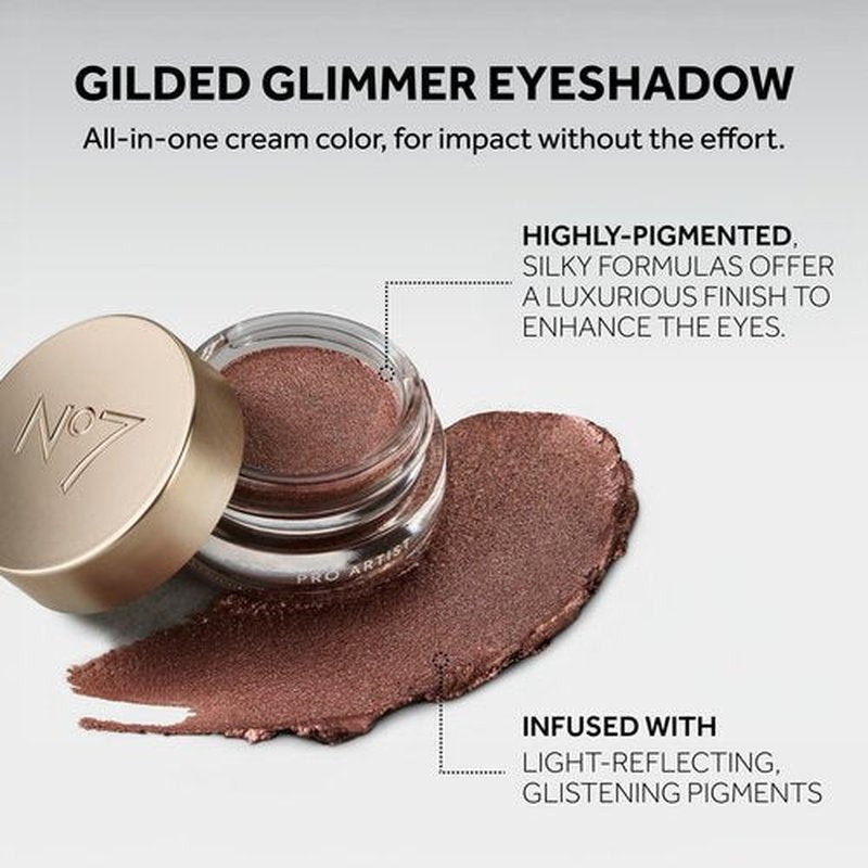 No7 Pro Artist Gilded Glimmer Cream Eyeshadow - Buildable Shimmer Eye Shadow for Bold, One-Swipe Color - Silky Long Wear Eye Makeup - Dusk Rose (3.4g)