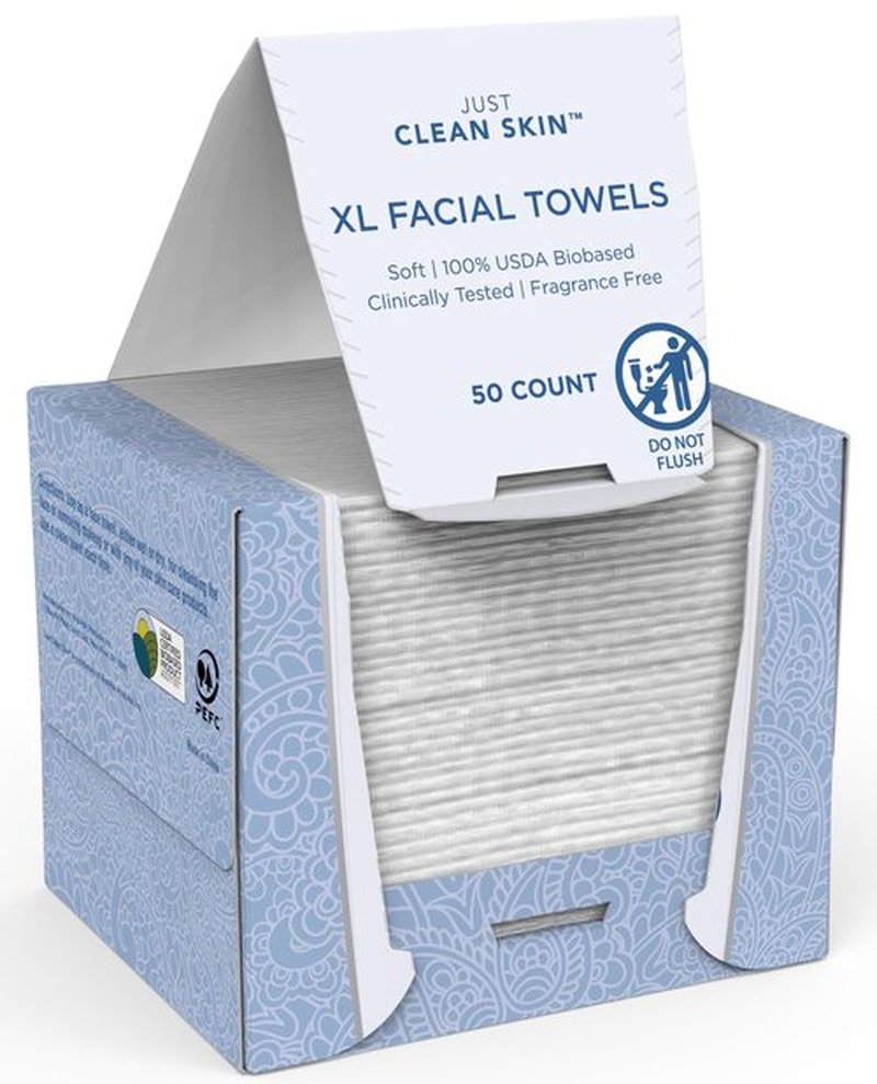 Just Clean Skin Dry Face Towels 50 Count | 10" x 11.5" Extra Large Disposable Dry Wipes | Plant-Based Viscose, 100% USDA Biobased | Makeup Remover Face Wipes | Ultra Soft Towelettes for Sensitive Skin