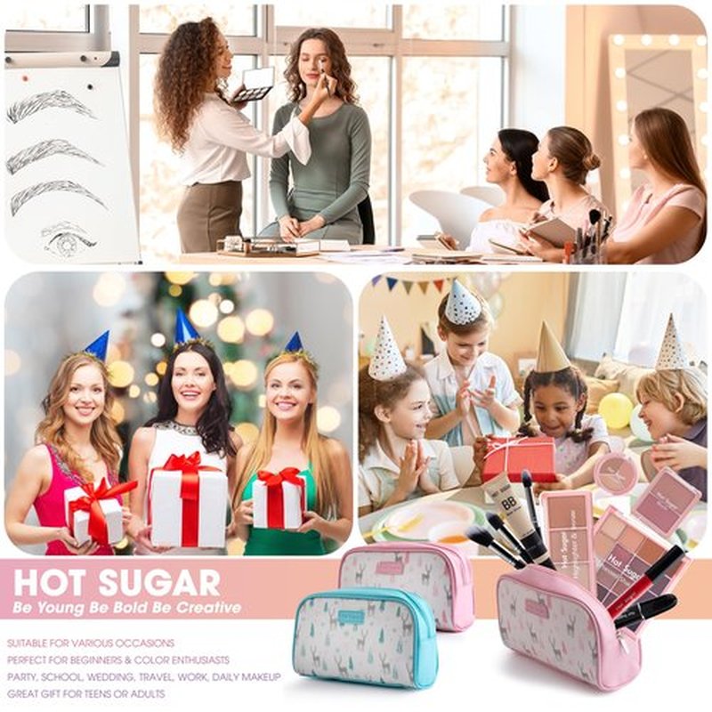 Hot Sugar Travel Makeup Kit All in One, Makeup Kit for Women Full Kit, Makeup Gift Set for Beginners and Professionals with Cosmetic Bag (Blue)