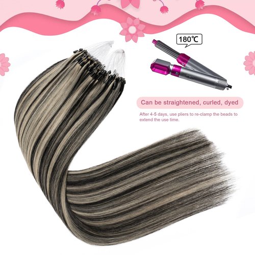 Kpvxxve Micro Bead Hair Extensions Real Human Hair Chocolate Brown Micro Link Hair Extensions Human Hair 18 Inch Micro Ring Human Hair Extension 1g/Strand 50g #1B/613(#1B/613, 18inch)
