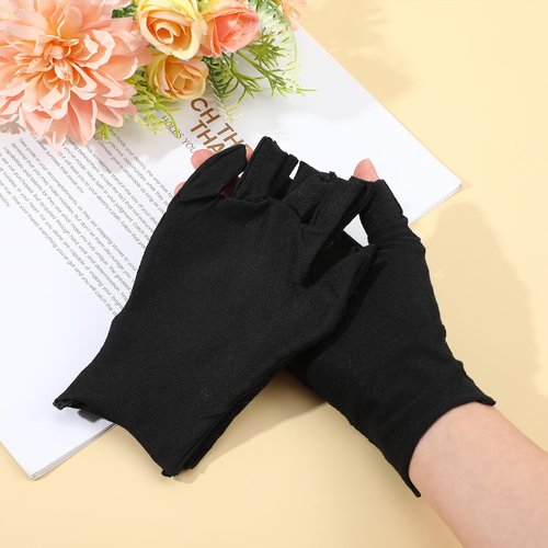 Heclia 8 Pairs Black Cotton Moisturizing Gloves Fingerless Touchscreen Moisturizing Gloves for Dry Hands Sleeping, Cotton Quilting Glove, Size M, Eczema Glove for Men and Women 7.09×4.33 inches