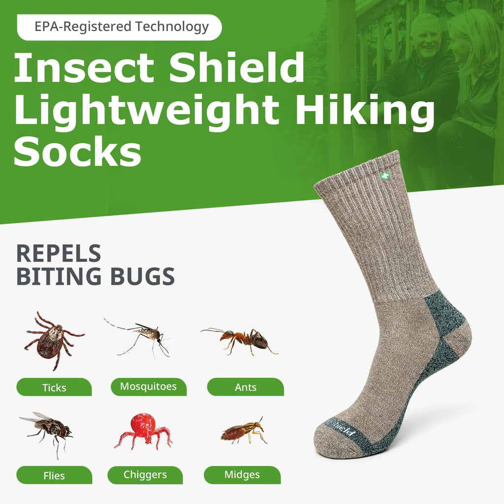 Insect Shield Lightweight Hiking Socks With Permethrin Bug Repellant - Protective Clothing for Men & Women, Khaki, Large