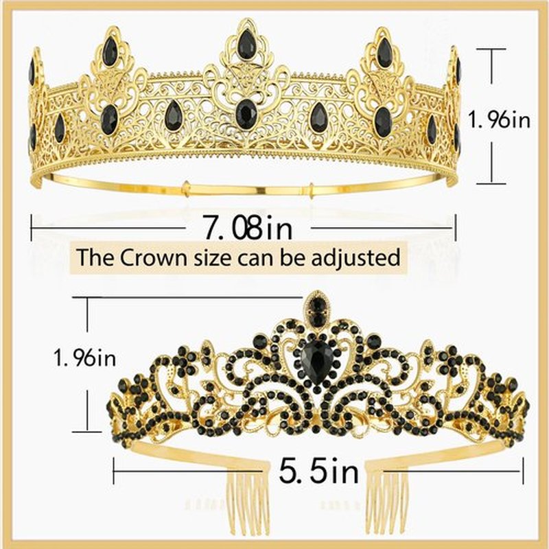 Prom Crowns for Men Women King Queen Crown Metal Crystal Tiara Crown for Men Women Bridegroom Bride for Wedding Halloween Party (GOLD)