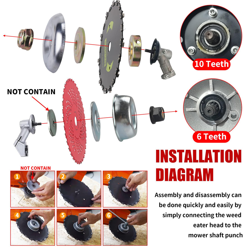 9" x 36 Teeth Carbide Tipped Blades & 9" x20T Carbon Steel Round Chainsaw Tooth Blades & 10" x 80T Brush Cutter Trimmer Blades with Adapter Kit