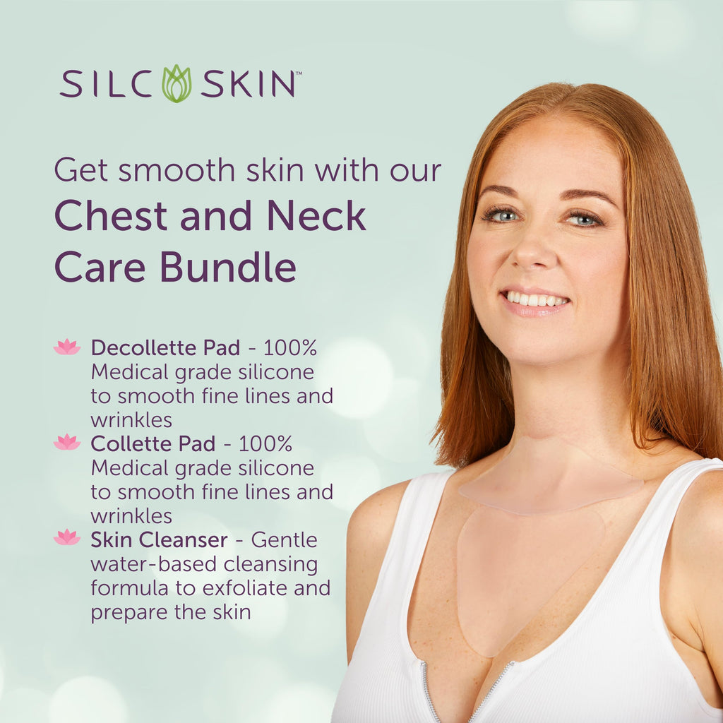 Silcskin Chest And Neck Care Bundle With Decollette Pad Collette Pad And Skin Cleanser, Reusable Medical Grade Silicone For Chest And Neck Wrinkles