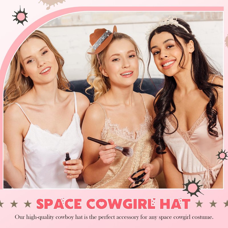 Zeyune 6 Inch Cowboy Hat Hair Clip with Rhinestones Cowgirl Mini Small Hat Clip for Disco Western Party Decoration(Coffee)