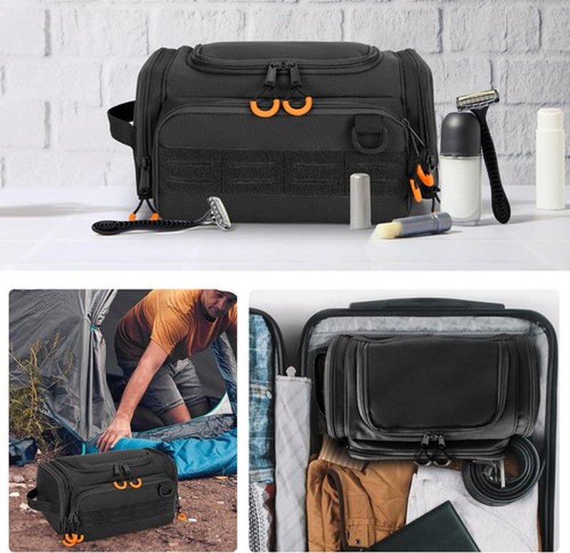 Skiennix Tactical Toiletry Bag - Hanging Travel Dopp Kit Organizer for Men | Black, Compact Design