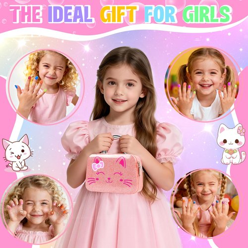 Kids Nail Polish Set for Girls, 27Pcs Nail Art Kit with Nail Dryer & Storage Case, Non-Toxic Peel-Off Water-Based Nail Polish, Christmas Birthday Gifts Toys for Toddlers Kids Girls Age 8 9 10+