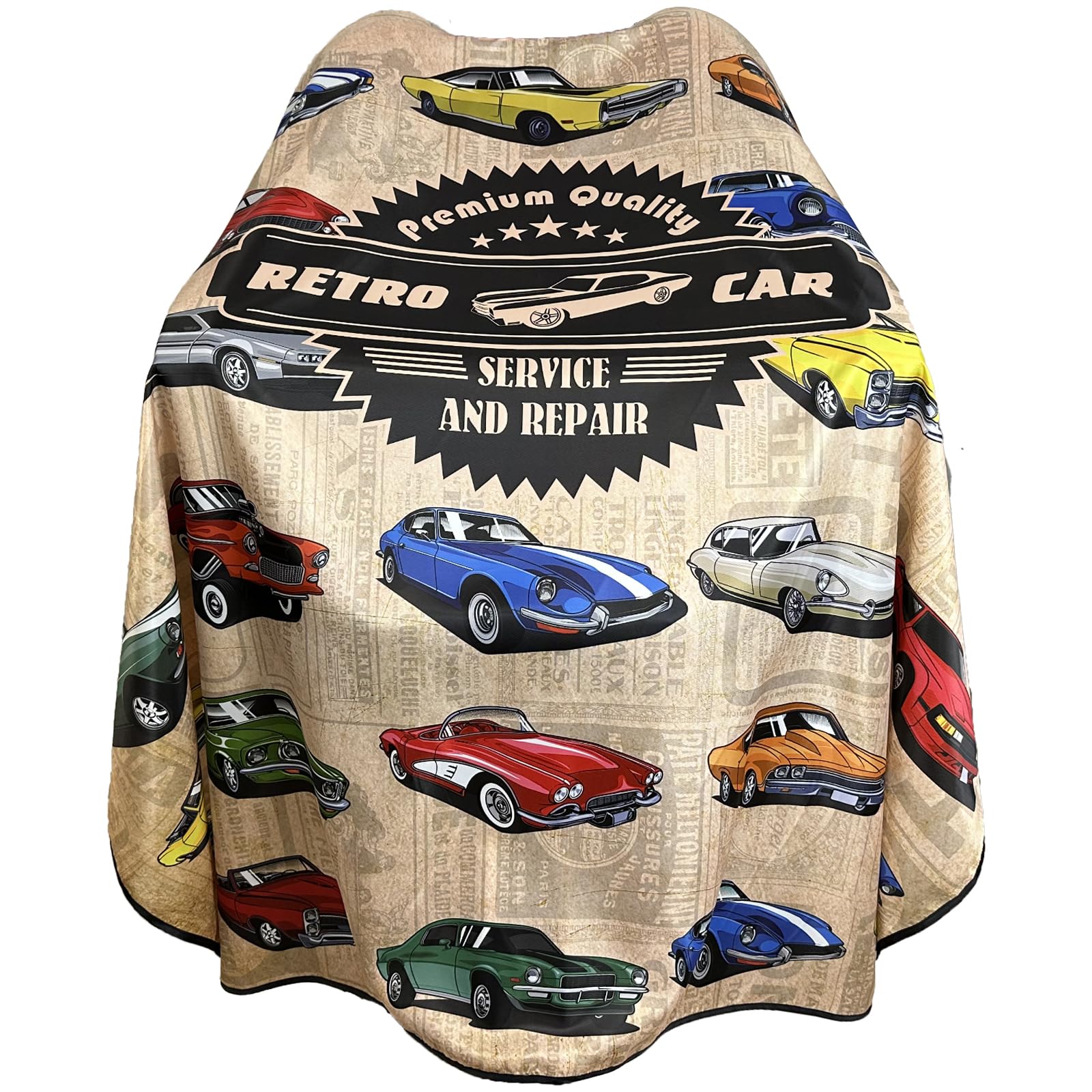 Barber Cape for Men Professional Hair Cutting Salon Cape with Snaps Waterproof Hairdressing Styling Cape Gown Apron- 63”× 56”(Vintage Cars)