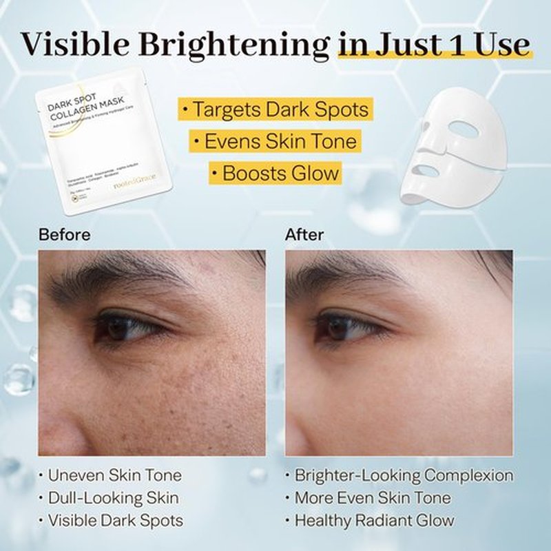RootedGrace Deep Collagen Face Mask Overnight Hyrdrogel Korean Skincare - Dark Spot Corrector & Niacinamide - Hydrating Pore Minimizing Glass Skin Anti Aging | 0.88oz (25g) x 4ea
