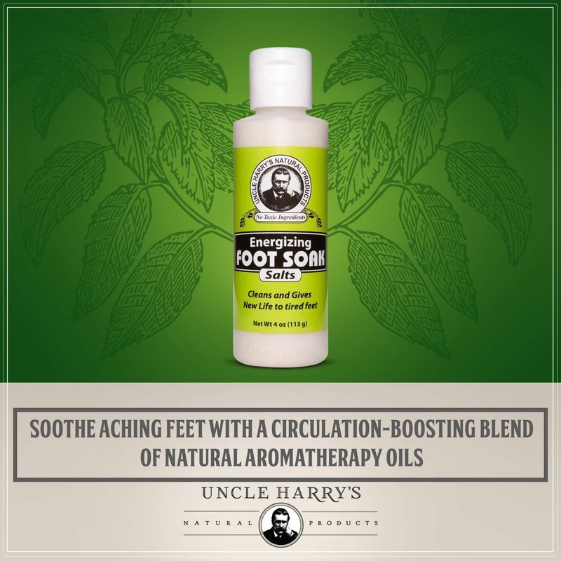 Uncle Harry's Natural Pedicure Foot Soak Bath Salts | Athletes Foot Detox & Dry Feet Treatment | Epsom Salts for Soaking Feet with Eucalyptus & Peppermint | Vegan Pedicure Supplies (4 oz)
