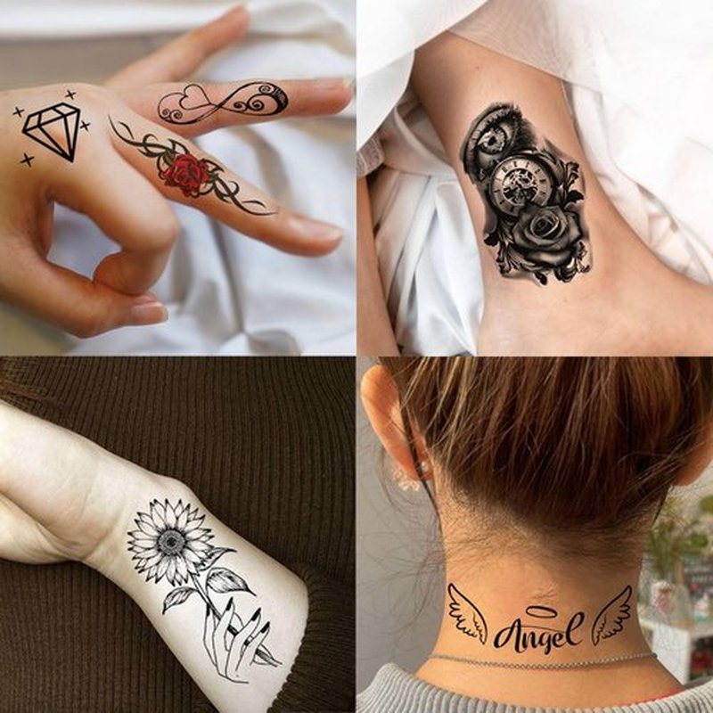 71 Sheets Rose Peony Flower Temporary Tattoos For Women Adults, Black Florals Half Arm Sleeve Realistic Temp Bulk Fake Tattoo Stickers Butterfly Ship Bee Carp Turtle Elephant Whale Spider Web Skull