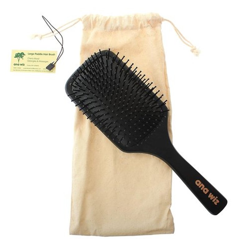 Large Wooden Paddle Hair Brush - Detangles Knots for Sleek Finish | Includes Reusable Brush Bag