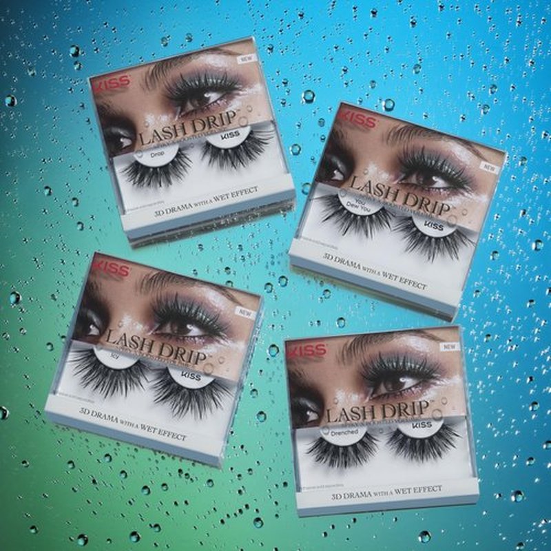 KISS Lash Drip False Eyelashes, Spiky X Boosted Volume, Unique Wet Look Hydrated Effect, Multi-Length Rewearable Fake Eyelashes, Wispy Crisscross Lash Pattern, Style ‘Icy’, 1 Pair (Pack of 2)