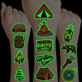 96 PCS Camp Camping Pre-Cut Luminous Glow in the dark Temporary Tattoos for Kids Themed Birthday Party Supplies Favors Decorations 8 Sheets Super Cute Fake Tattoo Stickers Gifts For Boys Girls Rewards