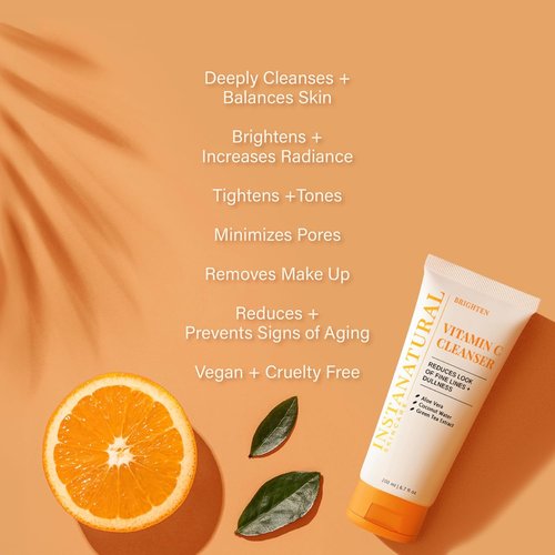 InstaNatural Vitamin C Cleanser - All-Natural Face Wash for Brightening & Uneven Texture | 6.7 FL Oz