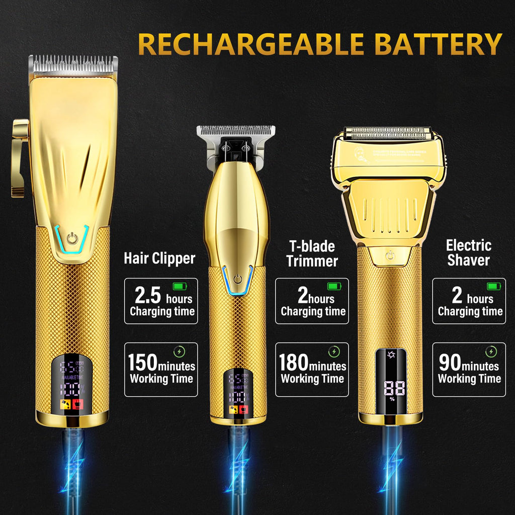Bomxin Hair Clippers for Men Professional，Clippers and T-Blade Trimmers Set，Electric Razor Shavers Hair Trimmer Kit，Hair Cutting Machine，LCD Display,Best Presents(Gold)