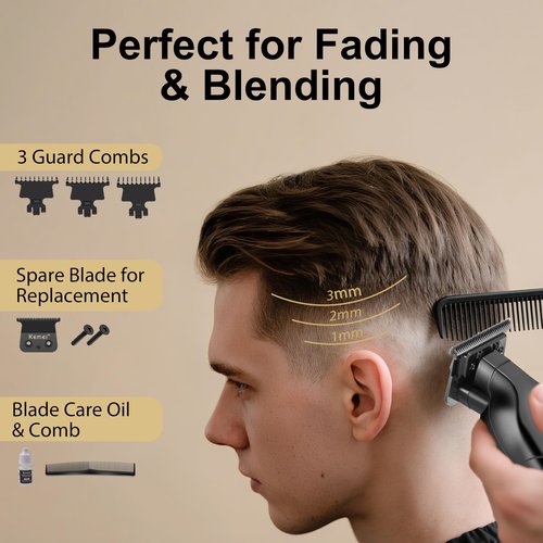 KEMEI 2299 Hair Trimmer for Men, Zero Gapped T-Blade Clippers for Edging & Lining, Cordless Barber Liners with Extra Replacement Blade, USB Rechargeable Grooming Kit for Beard & Dry Shaving (Black)