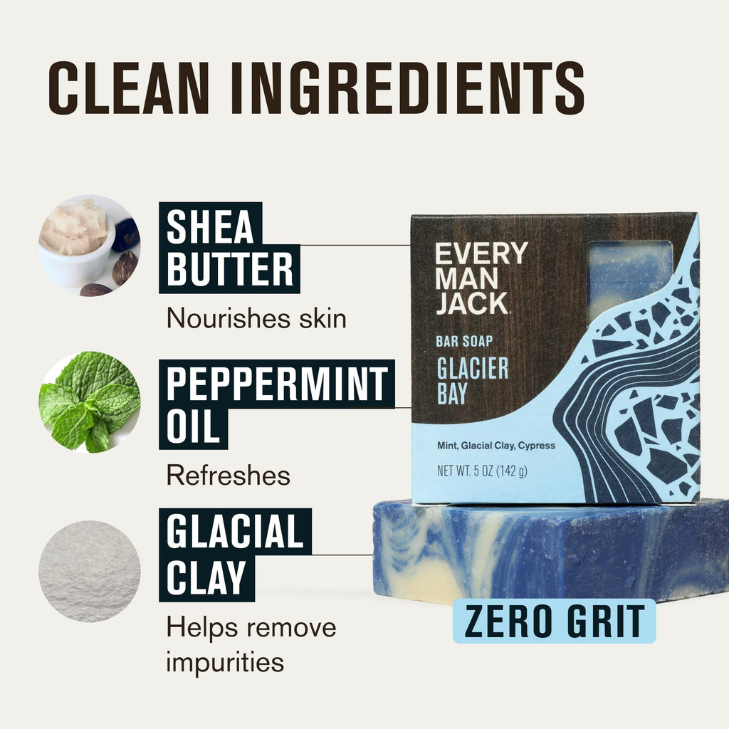 Every Man Jack Cold Plunge Mens Bar Soap - Glacier Bay Scent with notes of Uplifting Mint, Cypress, and Cooling Glacier Clay - Deeply Cleans, Hydrates with Naturally Derived Ingredients - 5oz 2 Pack