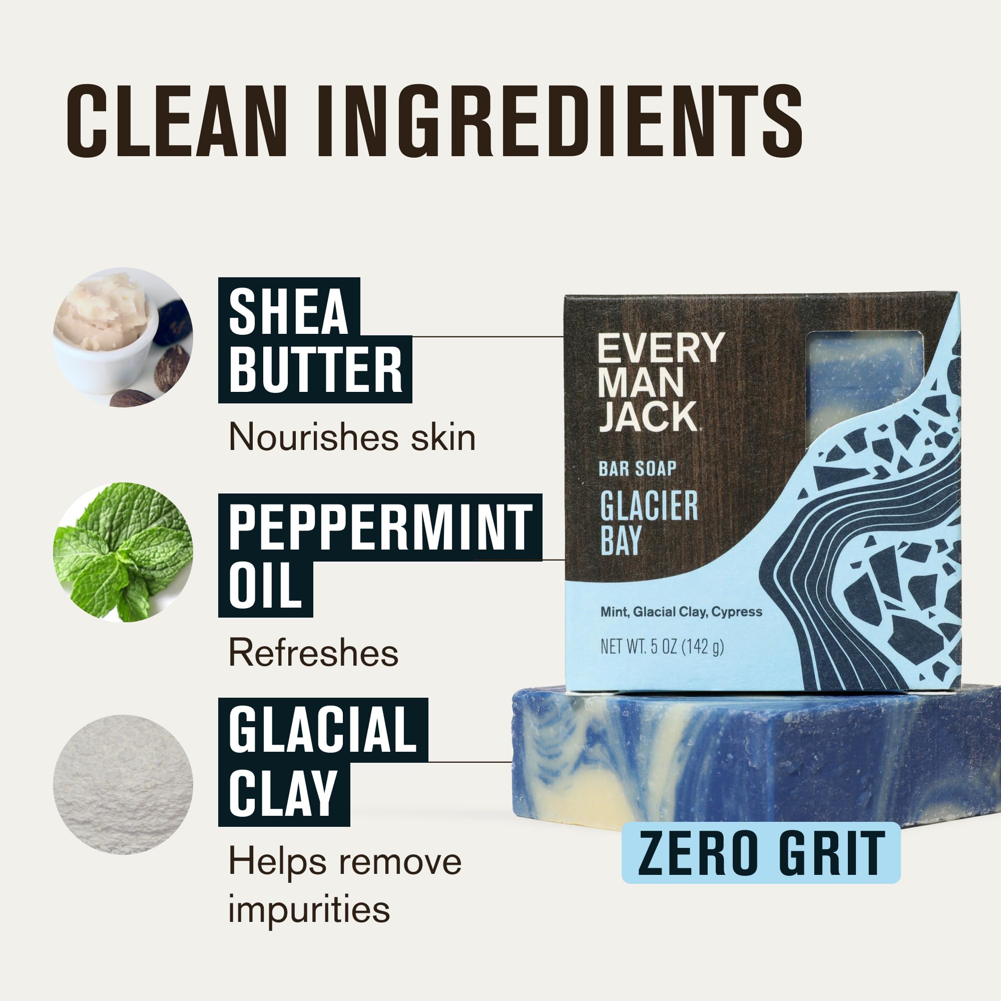 Every Man Jack Cold Plunge Mens Bar Soap - Glacier Bay Scent with notes of Uplifting Mint, Cypress, and Cooling Glacier Clay - Deeply Cleans, Hydrates with Naturally Derived Ingredients - 5oz 2 Pack