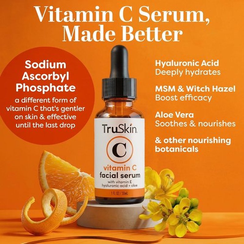 TruSkin Vitamin C Serum - Anti-Aging Face Serum with Hyaluronic Acid & Vitamin E | Brightens Dark Spots & Fine Lines, 2 Fl Oz