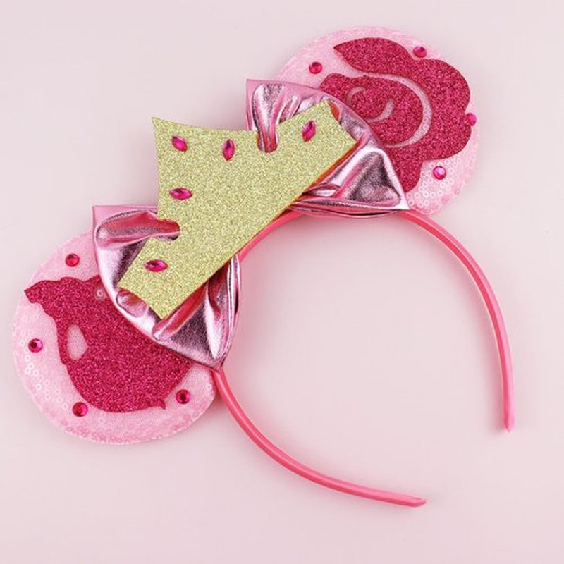 LIHELEI Aurora Mouse Ears Headband, Princess Aurora Headbands for Girls Birthday Party, Sleeping Beauty Ear Costume Headwear Hair Accessories -Hotpink Aurora