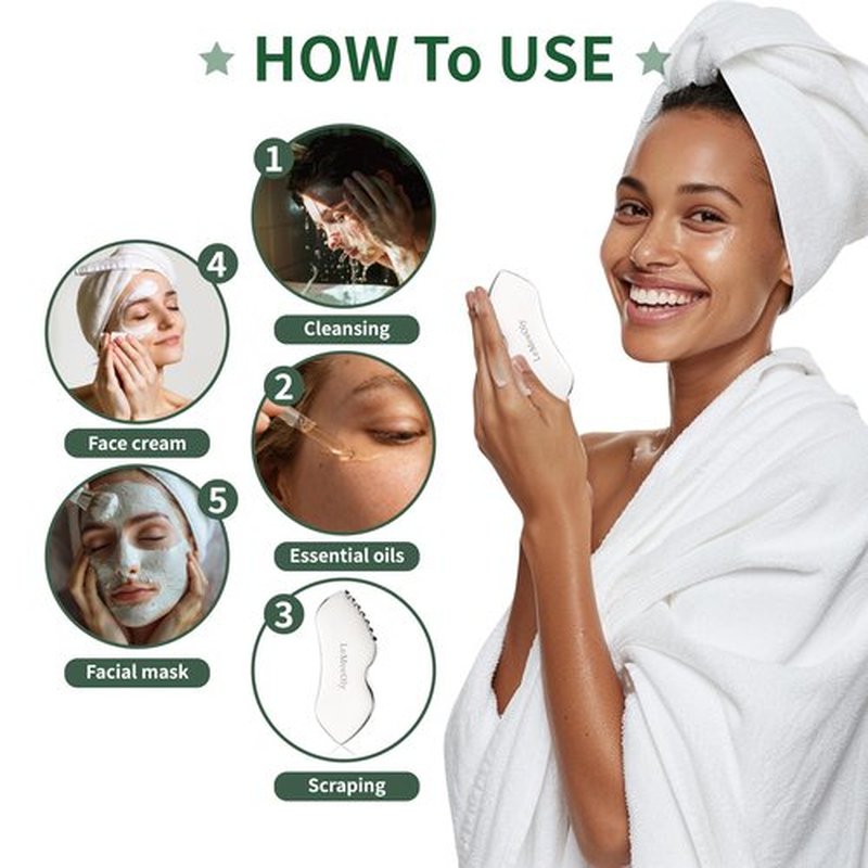 LeMeeOly Stainless Steel GuaSha & Eye Cream Applicator Facial Tools, Metal Guasha for Face Neck, Eye Massager Tool, Lymphatic Drainage Face Massage Tool, Skin Care Gift