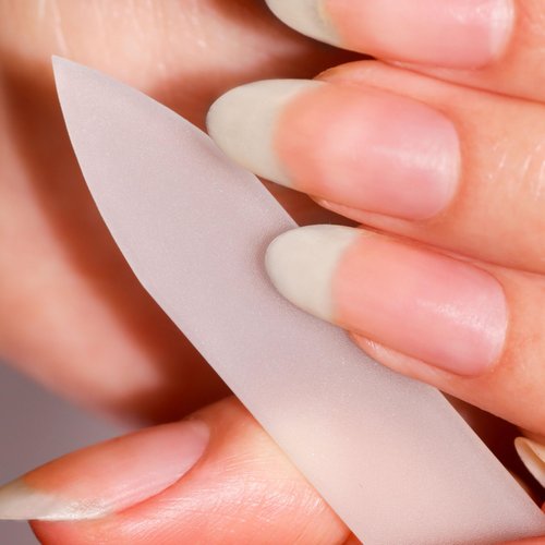 LONDONTOWN Get Strong Nail Hardener & Blue Glass Nail File Duo - Nail Strengthening Growth Treatment for Damaged Nails w Double Sided Nail Care Tool, .40fl oz