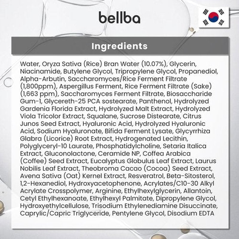 BELLBA Dewy Rice Essence Korean Serum for Face - K-beauty Skincare Rice Serum - Get Even Tone and Glass Skin - Hydrating, Lightweight, Non-Comedogenic (1 fl.oz)