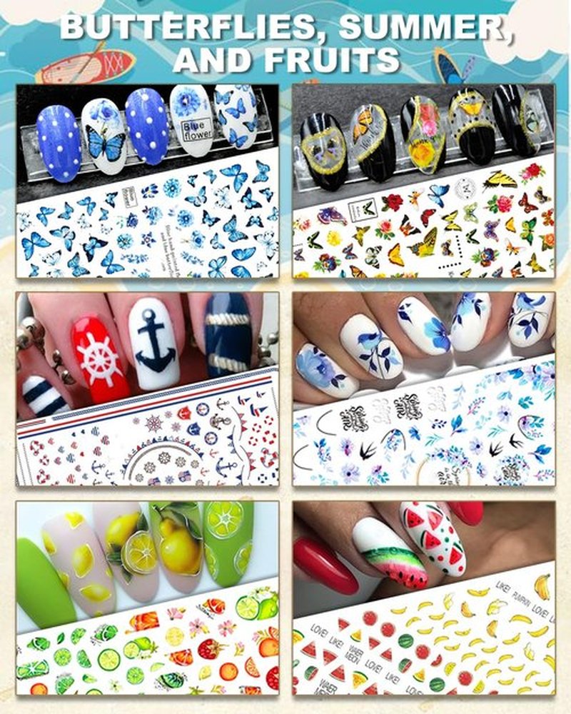 IDDFEVE 30 Sheets All Holiday Nail Art Stickers, Variety Pack Seasonal Nail Decals, Self-Adhesive Colorful Design for Daisy Flowers Butterflies Star Halloween Christmas