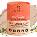 NATÚ BOTANICALS Purifying Bentonite Clay Powder Mask for Face – Deep Pore Cleansing, Oil Control, Helps Tighten, Clarify & Skin Refining Hydrating for Oily, Combination & Sensitive Skin