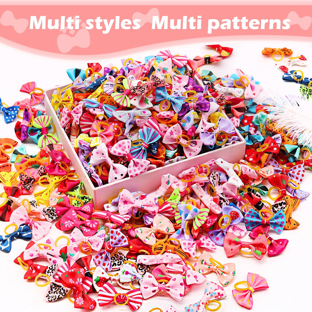 Senniea 100PCS Cute Puppy Dog Small Bowknot Hair Bows,Yorkie Doggie Bows with Rubber Band Pet Grooming Bows Dog Hair Costume Accessories for Small Dog