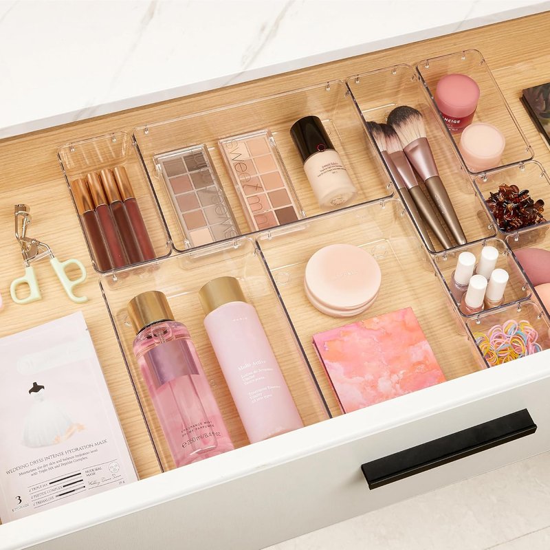 Vtopmart Makeup Drawer Organizer Set - 10 Clear Acrylic Bins in 4 Sizes for Cosmetics & Jewelry Storage