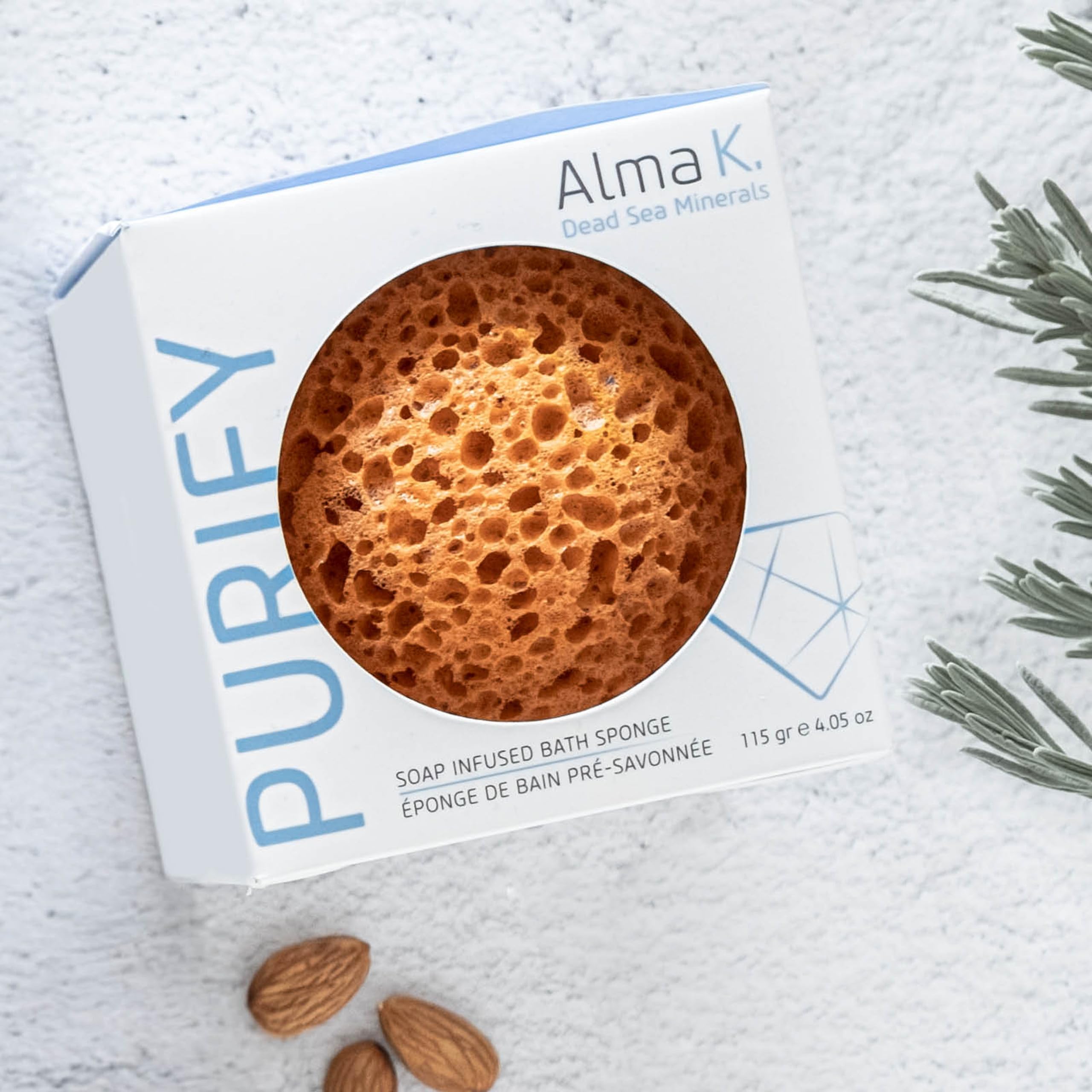 Alma K Soap Infused Bath Sponge - Bath & Shower Loofah for Women - Exfoliating Body Scrubber with Sweet Almond and Aloe Vera - White Tea and Neroli Scent - Use 20 Plus Times - 4.05 oz