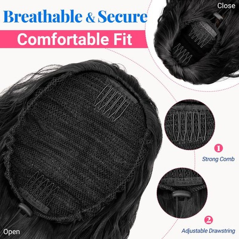 KooKaStyle Ponytail Extension 30 Inch Drawstring Pony Tails Hair Extensions for Women Long Curly Ponytail Synthetic Hairpieces for Daily Use（Black-1B）