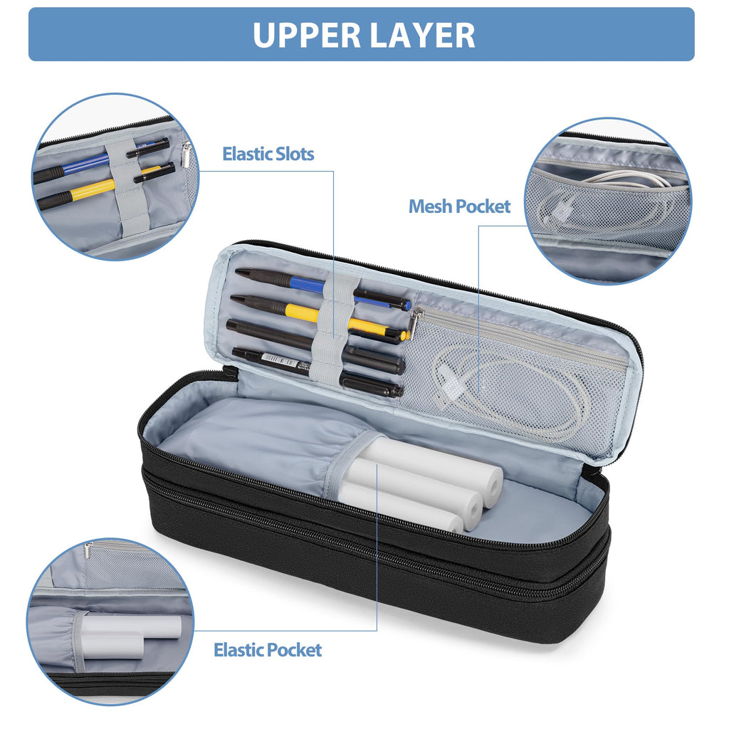 Yarwo Portable Printer Case Compatible with Phomemo M08F, Itari M832, JADENS, Aixiqee, MUNBYN and Most Wireless Thermal Printer, Double-Layers Mobile Printer Storage Bag for Papers & USB Cable, Black