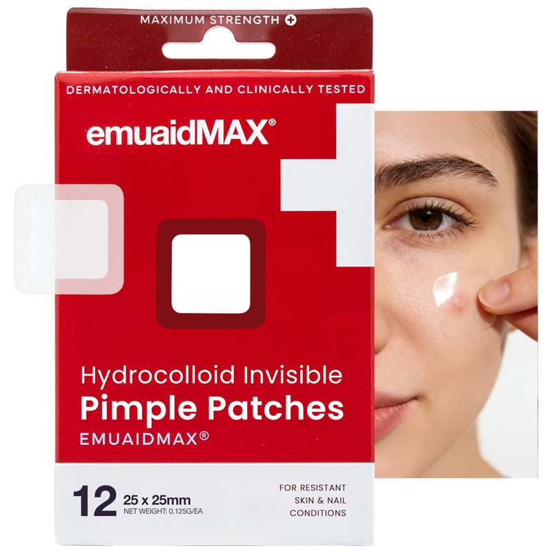 emuaid EMUAIDMAX Hydrocolloid Acne Patches, Pimple Spot Treatment, Hydrocolloid Invisible Pimple Patches for Covering Blemishes and also Treats Warts, Skin Tags, Cold Sores and Eczema,12 Count