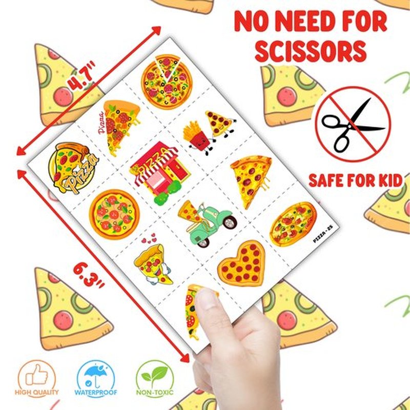 72PCS Pizza Party Set 48PCS Temporary Tattoos 24PCS Slap Bracelets Fun Food Themed Birthday Supplies, Baby Shower Gifts, Classroom Rewards & Party Decor for Kids Boys & Girls