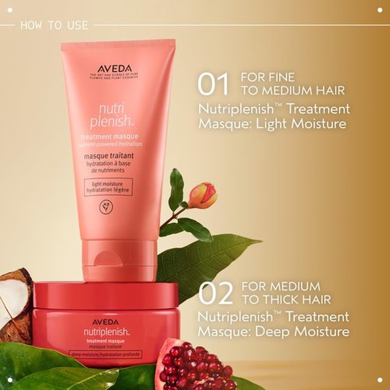 Aveda Nutriplenish Treatment Masque Light Moisture | Conditioning Mask for Fine to Medium Dry Hair | Organic Pomegranate Oil, Coconut Oil, Mango Butter | 98% Naturally Derived*, 0.85 Fl Oz