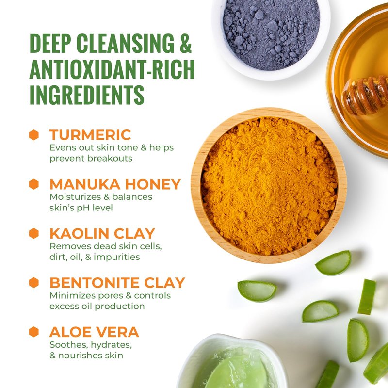 Wild Naturals Turmeric Clay Face Mask for Acne & Dark Spots – Gentle, Soothing Mask with Vitamin E for Men & Women – Natural Clay Mask for Clear Skin