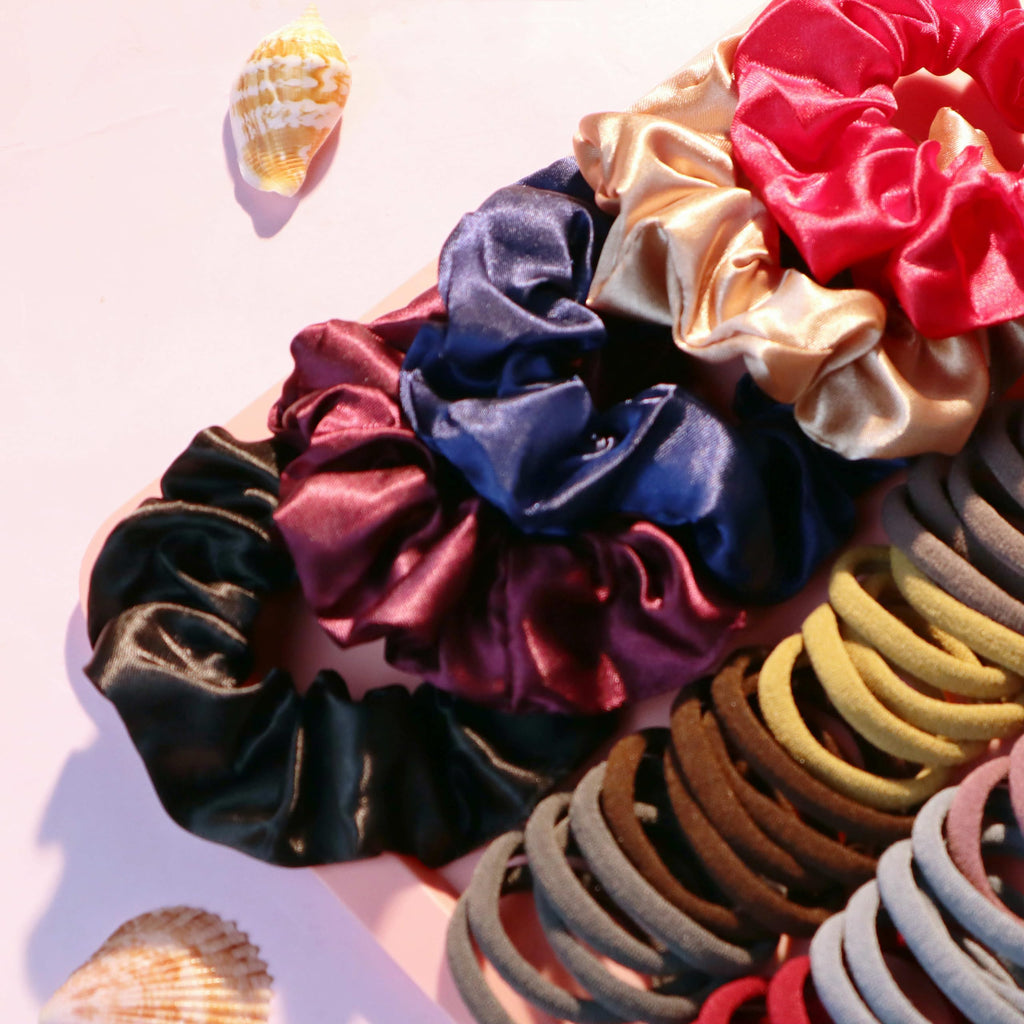YANRONG Hair Accessories Set: 755PCS Seamless Ponytail Holders, Variety Scrunchies, Bands and Ties for Thick and Curly Hair (Dark)