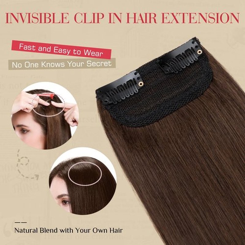 Rich Choices Short Clip in Hair Extensions Real Human Hair - 4PCS Remy Mini Clip ins Hairpiece for Women - Hairs Extensions for Thin Hairs 2PCS 6inch+2PCS 8inch #4 Medium Brown