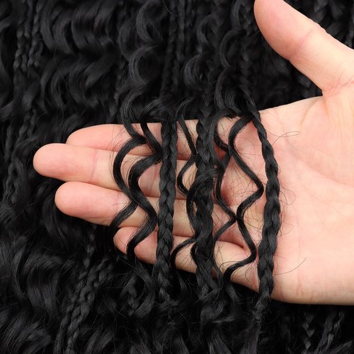 LYCSOU Goddess Box Braids Crochet Hair 1B - 18 Inch 8 Packs Crochet Box Braids Pre-looped Bohemian Boho Box Braids Crochet Hair with Curly Ends Synthetic Crochet Hair for Black Women