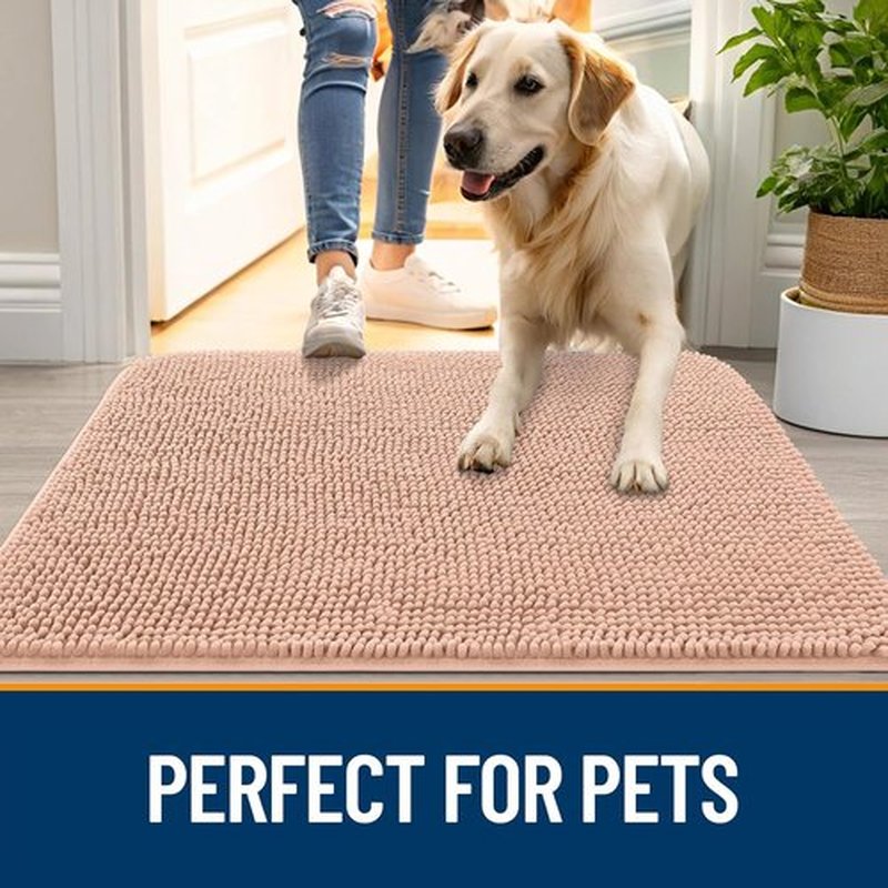 OLANLY Dog Door Mat - Absorbent Non-Slip Washable Chenille Mat for Muddy Paws | 70x35, Peach