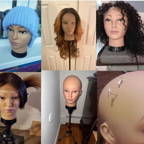simnient Bald Mannequin Head Stand Professional Cosmetology Wig Training Head for Wig Making and Display Hat Glasses Scarf Jewelry Model Head with Free Clamp